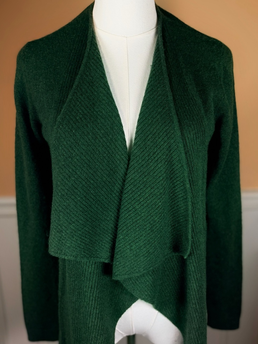🌲 Forté Cashmere Forest Green Waterfall Cardigan XS “Evergreen Escape